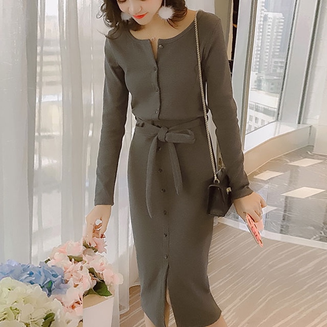 ウエストリボン デートやオフィスでも 大人かわいいニットワンピース ウエストリボン デートやオフィスでも 大人かわいいニットワンピース