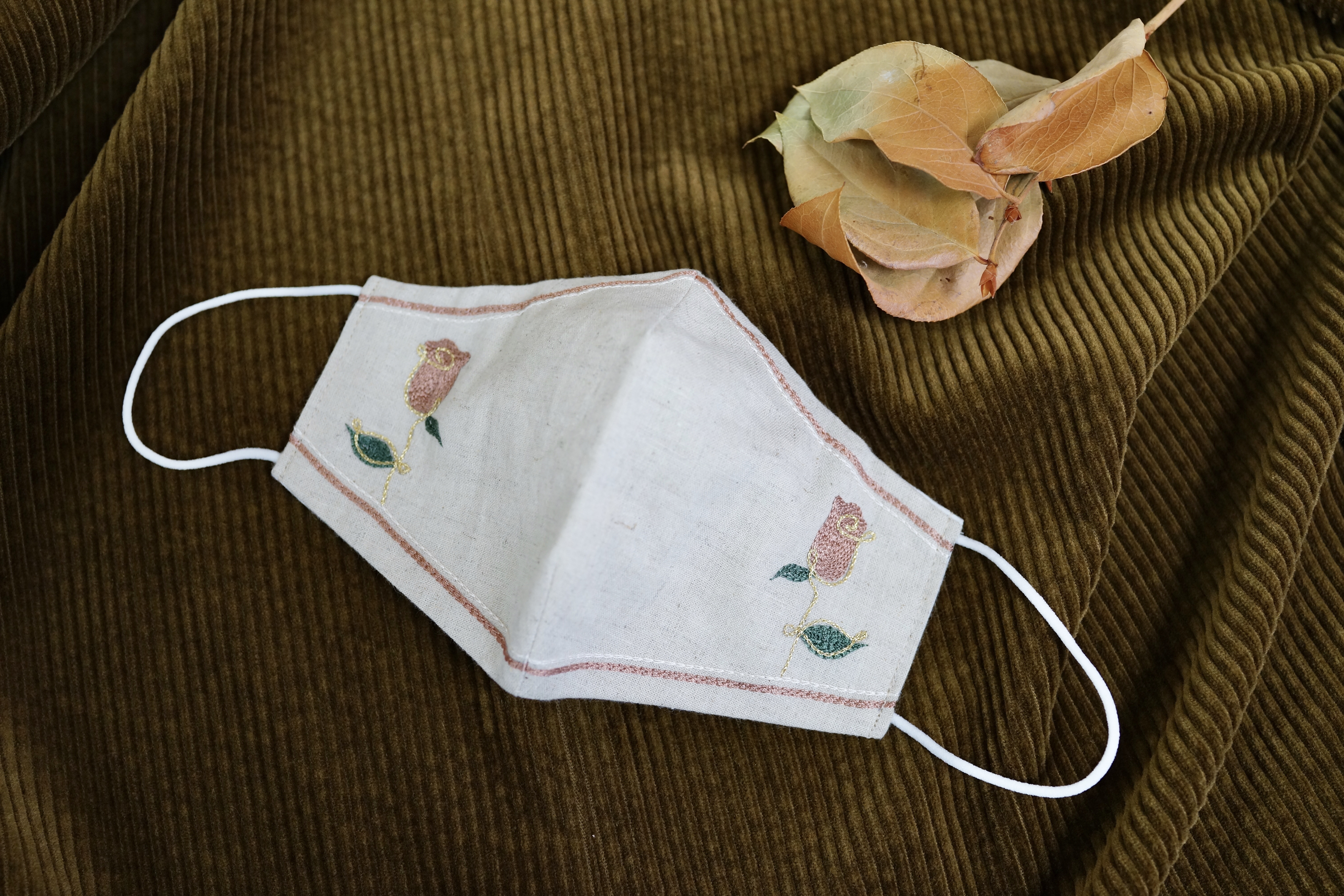 【刺繍マスク/ワイヤー】 "Rose x Line✴︎Beige"
