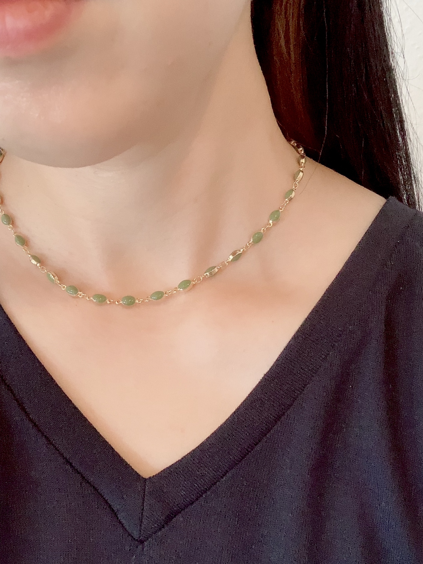 【ネックレス】カーキ*刺繍に合うアクセサリーシリーズ*