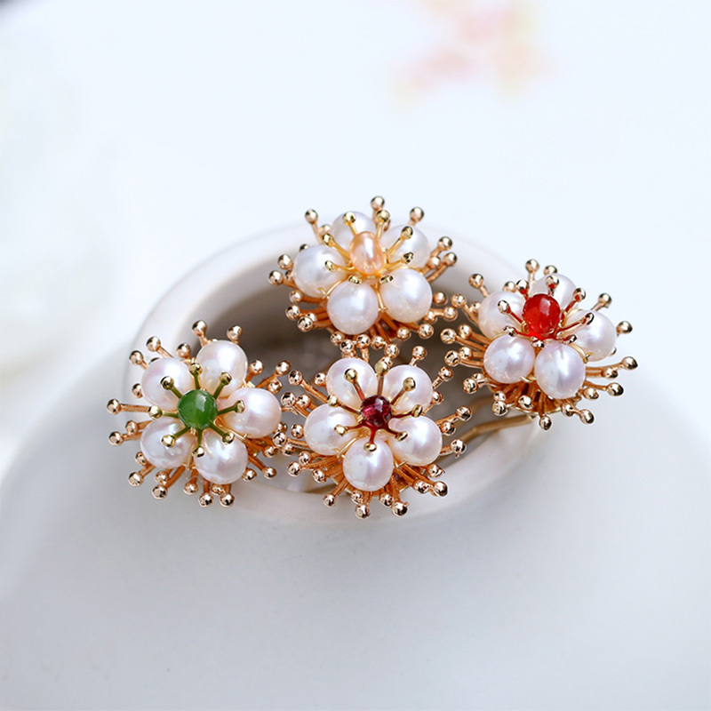 アクセサリー 簪 4色 玉 石 瑪瑙 パール 伝統 シンプル 可愛い 花 上品 高級 豪華髪飾り 中国風 結婚式に出席 普段着物 漢服 Dresszone