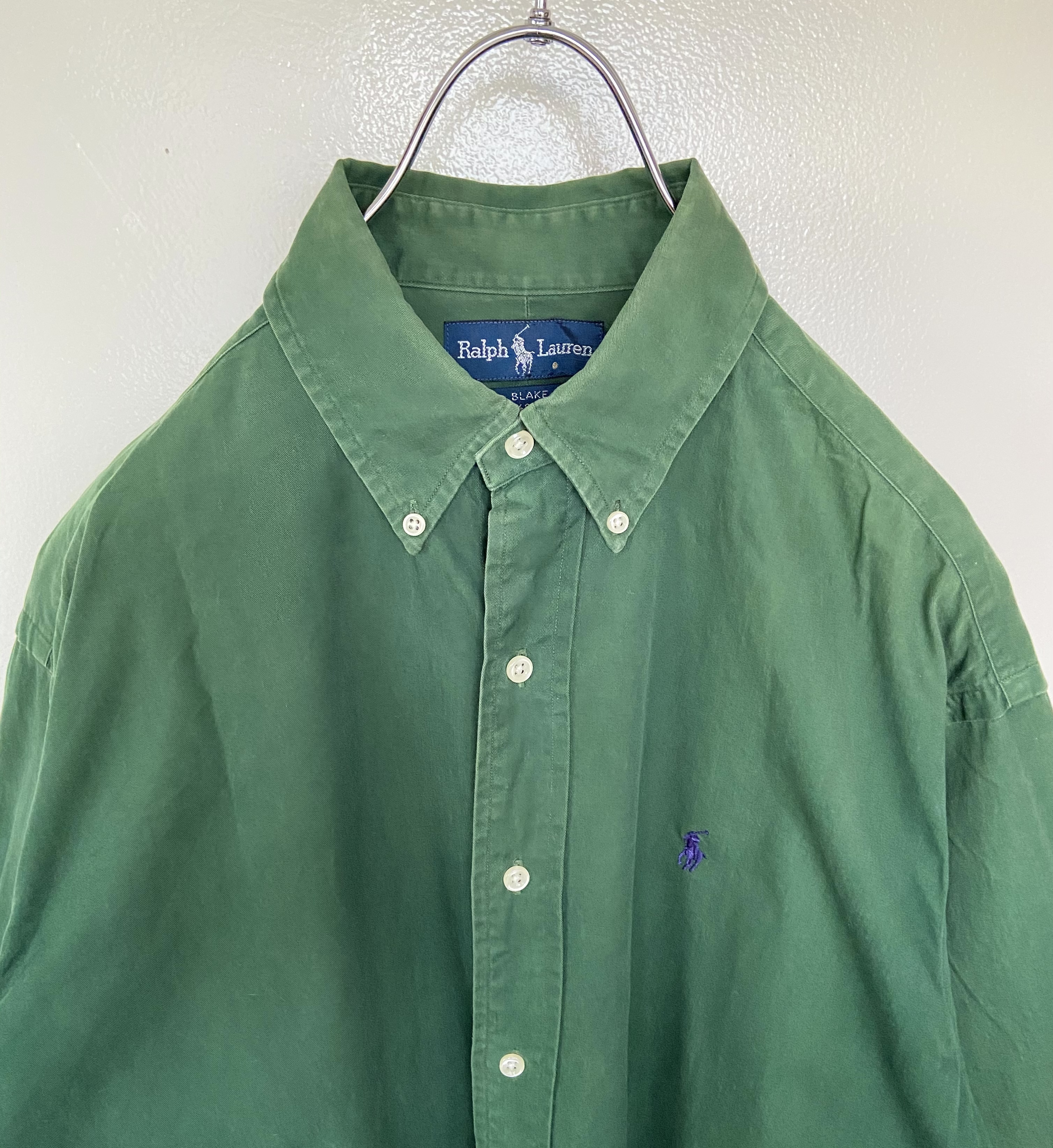 90s古着 Polo Ralph Lauren ポロラルフローレン 長袖シャツ 緑 刺繍ロゴ らくふる古着 リユース リメイク専門のオンライン古着shop 90s古着 Polo Ralph Lauren ポロラルフローレン 長袖シャツ 緑 刺繍ロゴ らくふる古着 リユース リメイク専門のオンライン古着shop