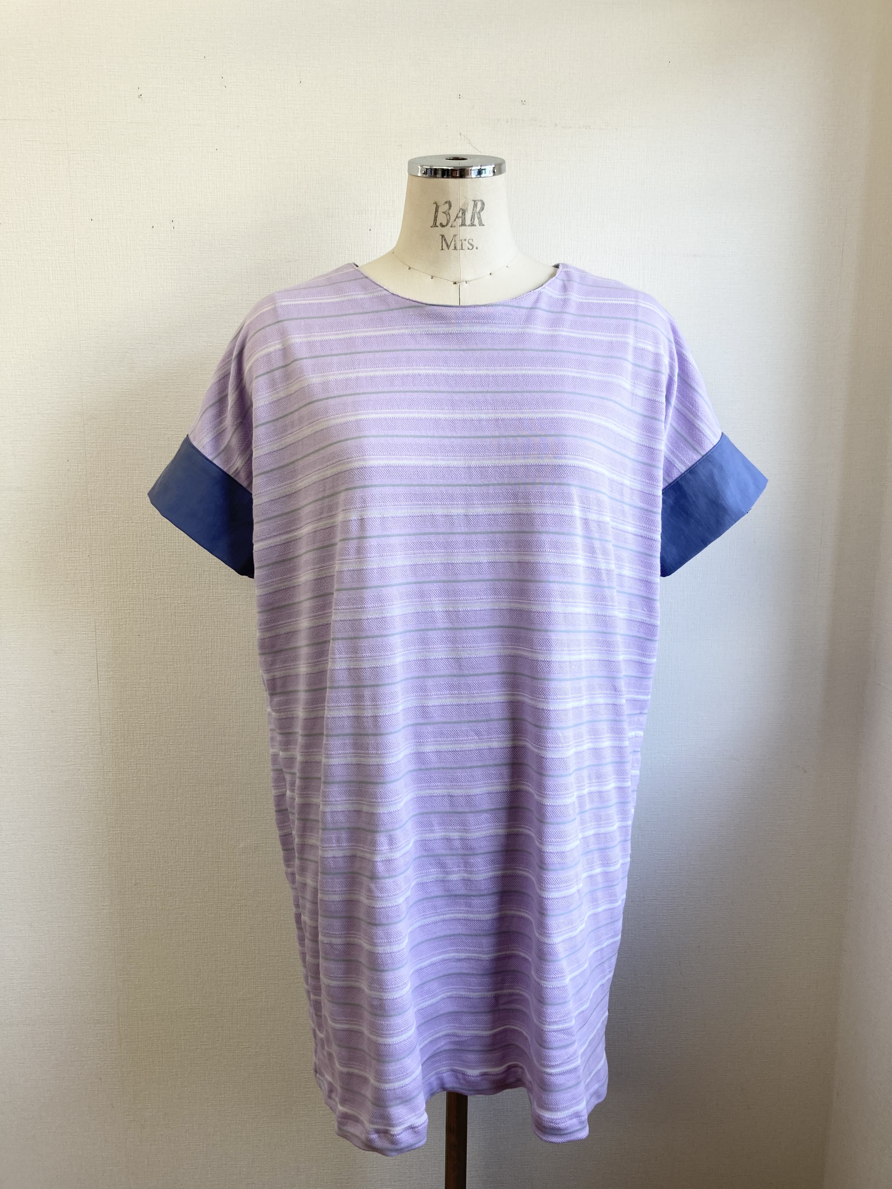 着心地気持ちいい ポロシャツ素材のボーダー柄tシャツチュニック パープル サイズフリーの L L L Art Decoms Pipe 着心地気持ちいい ポロシャツ素材のボーダー柄tシャツチュニック パープル サイズフリーの L L L Art Decoms Pipe