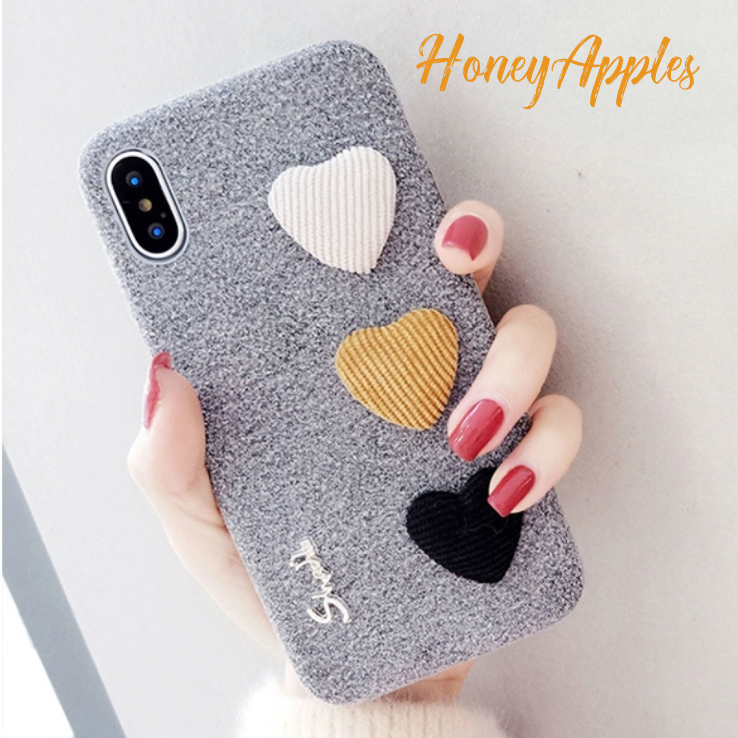 予約 もこもこ Iphoneケース 3dケース ハート グレー Iphoneケース専門 Honey Apples