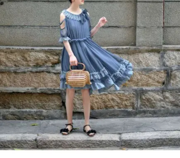 ワンピース 双子コーデ 青色 かわいい 夏 フリル 韓国ファッション Sweetly