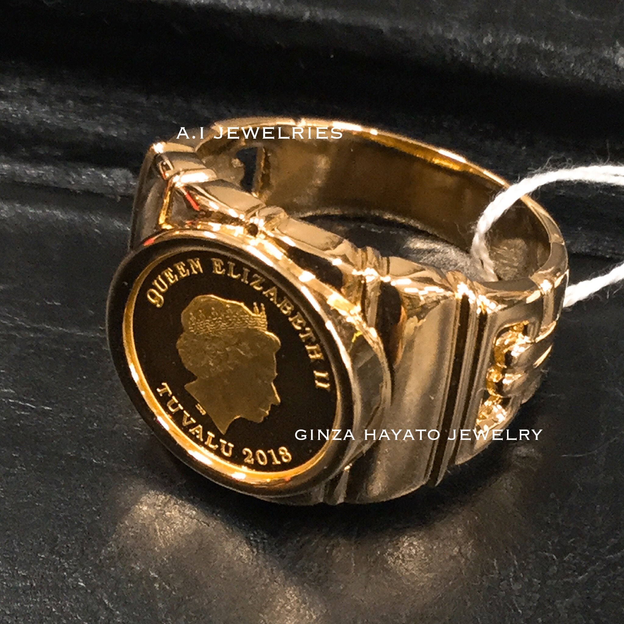K18 18金 K24 純金コイン 入り 男性 指輪 リング メンズ 高級 新品 本物 資産 A I Jewelries エイアイジュエリーズ