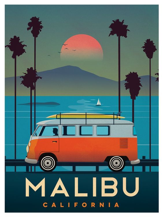 ワーゲンバスポスター Malibu California Wbpsmc01 Hatogaya Base For Succulents And Volkswagen Lovers