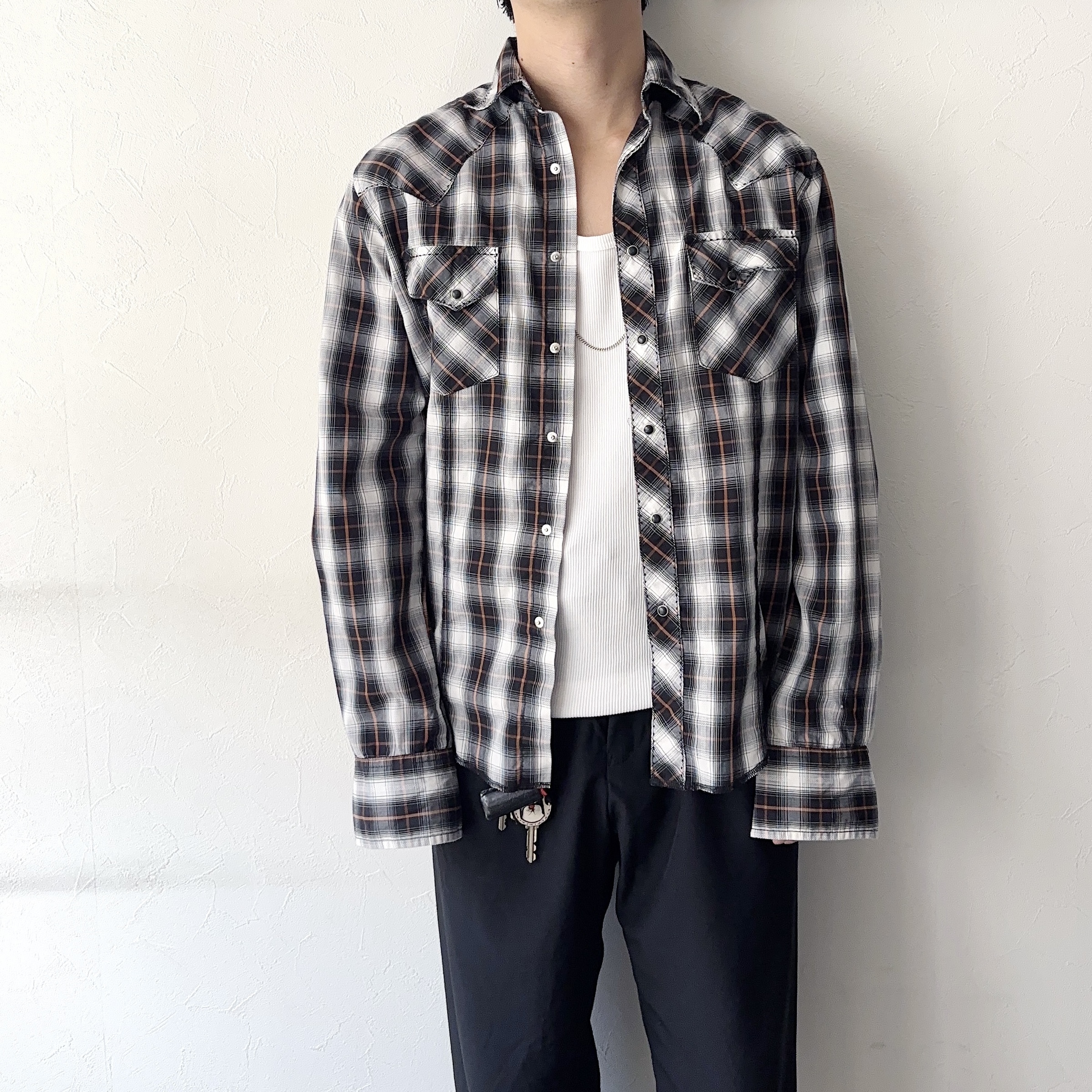 Vintage 90's【Wrangler】Ombre Check Western Shirt の画像 3
