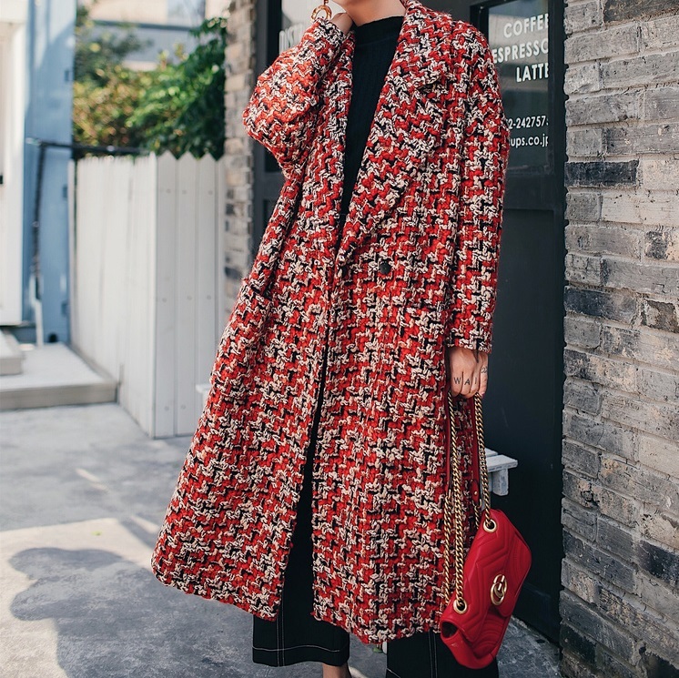 鮮やかなツイードが華やかなチェスターコート レトロ ロングコート ポケット付き 通勤 デート 女子会 代 30代 40代 Ailla アイラ