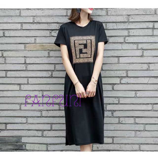 ６サイズ ブランド 高級 Tシャツ ワンピース カジュアル パロディ 韓国ファッション 海外セレブ Fanfuni