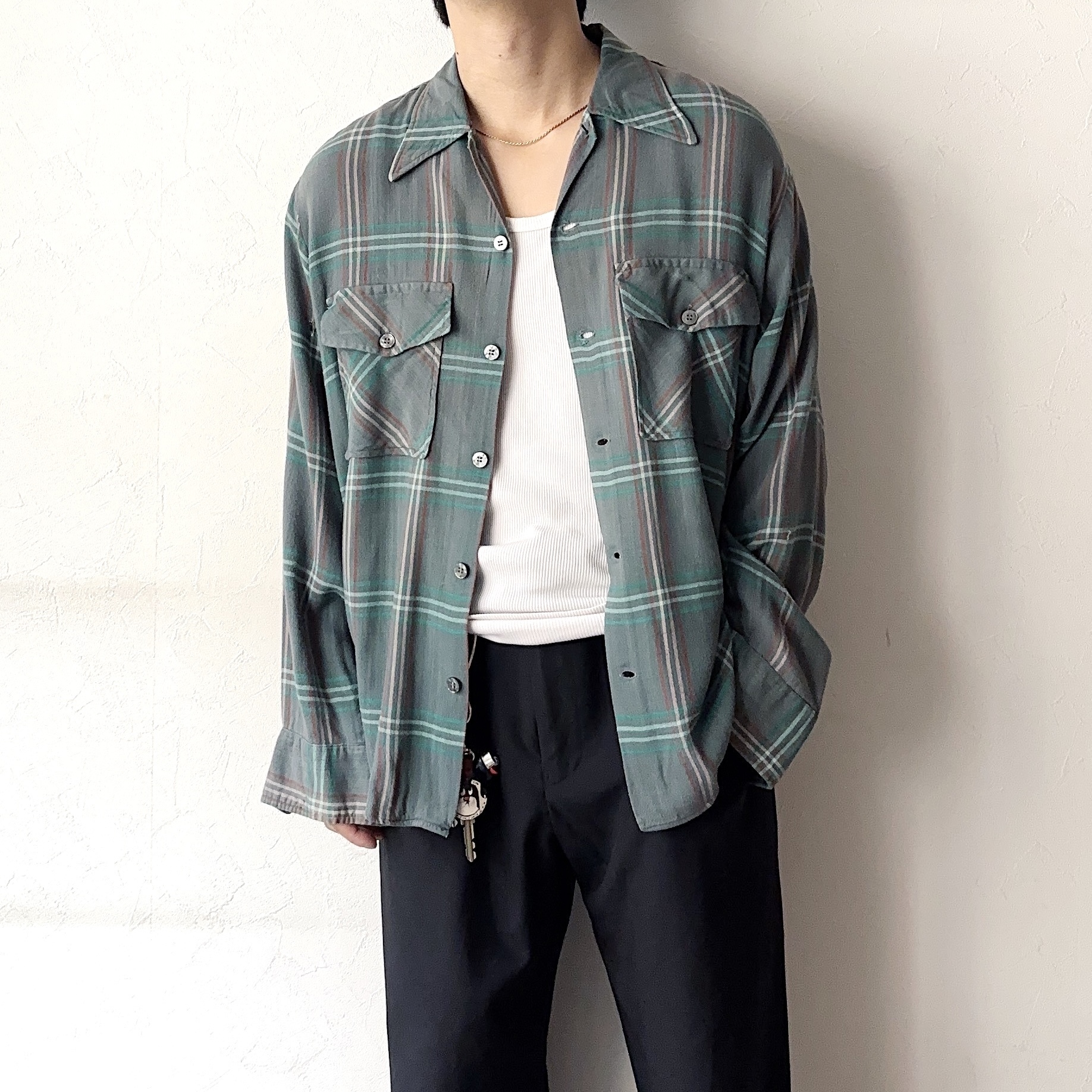 Vintage 60～70's Rayon Check Shirt の画像 3