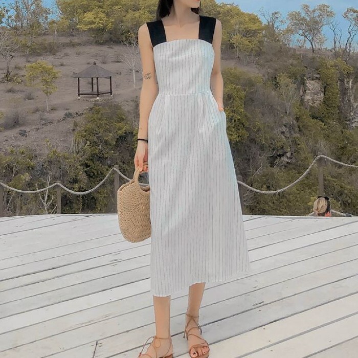 リゾートワンピース ロング ミモレ丈 背中あき 背中見せ ワンピース ノースリーブ 肩だし ハワイ 沖縄 グアム 10代 代 30代 40代 50代 リゾート 韓国の可愛いレディースアパレルのセレクトショップ Kilalion キラリオン