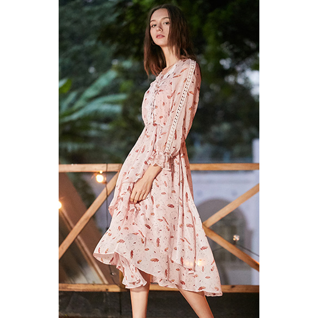 ロングワンピース シフォン ワンピース 長袖 ロングシフォンワンピース ロング 花柄 T002 Haln1324 胡蝶の夢 ワンピース ドレス専門店