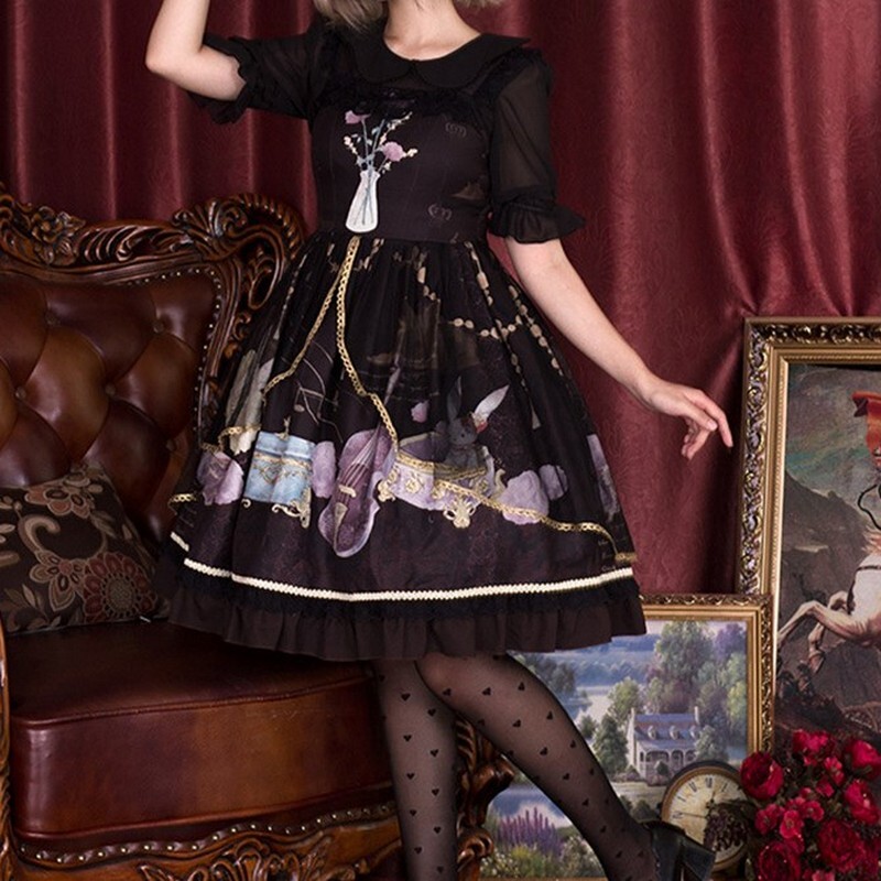 M0370 ワンピース ロリータ ジャンパースカート ゴスロリ ゴシック うさぎ レトロ ゆめかわいい Black Magicspice