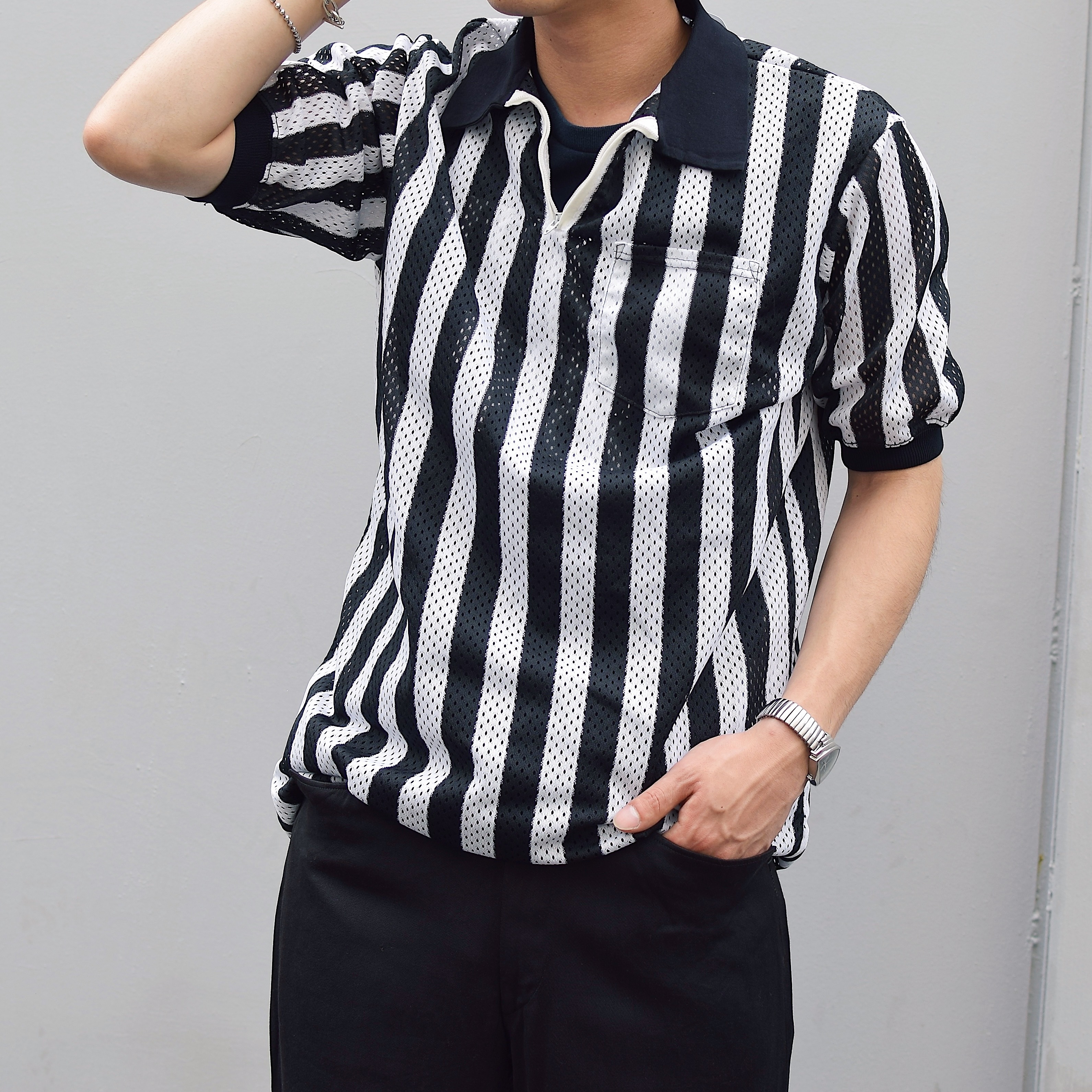 Vintage 70's【Sand-Knit】Short Sleeve Mesh Referee Shirt の画像 3