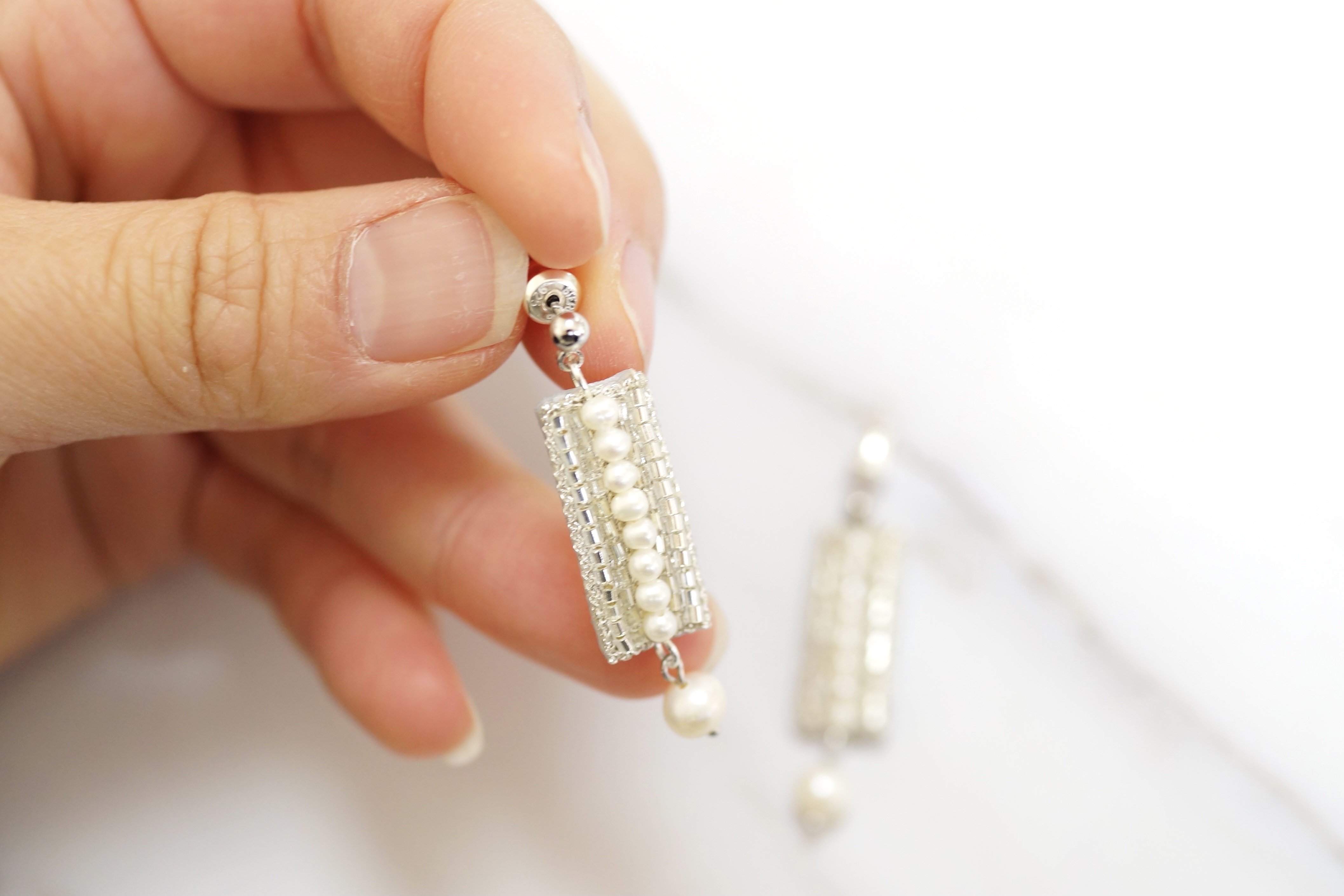 【刺繍ジュエリー】Silver beads✴︎ ▽注文時にピアス/イヤリングお選びいただけます