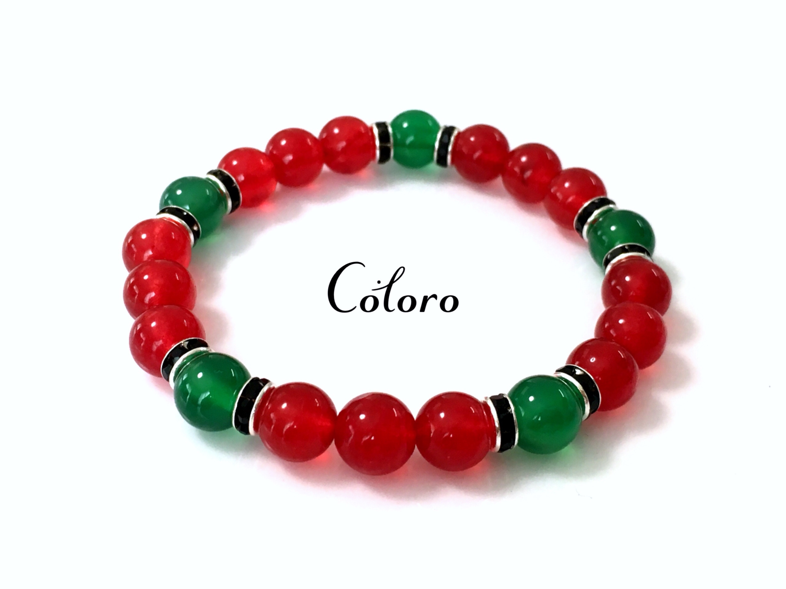 すいか スイカ 西瓜 広島東洋カープモチーフ カープ女子 プロ野球応援 レッドジェード グリーンカルセドニー パワーストーン 天然石 ハンドメイドブレスレット Coloro