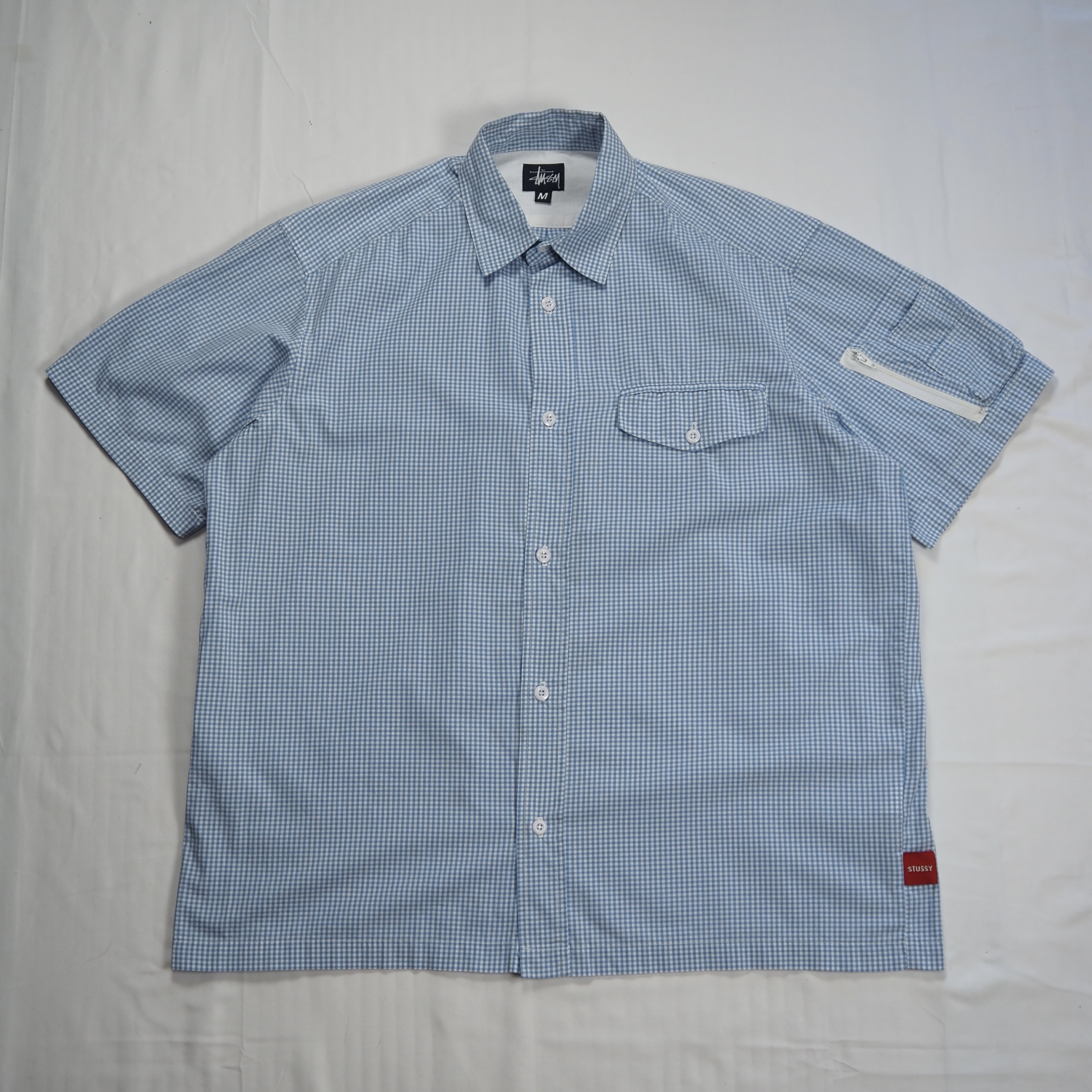 90’s OLD STUSSY 紺タグ 半袖シャツ ライトブルー Mサイズ