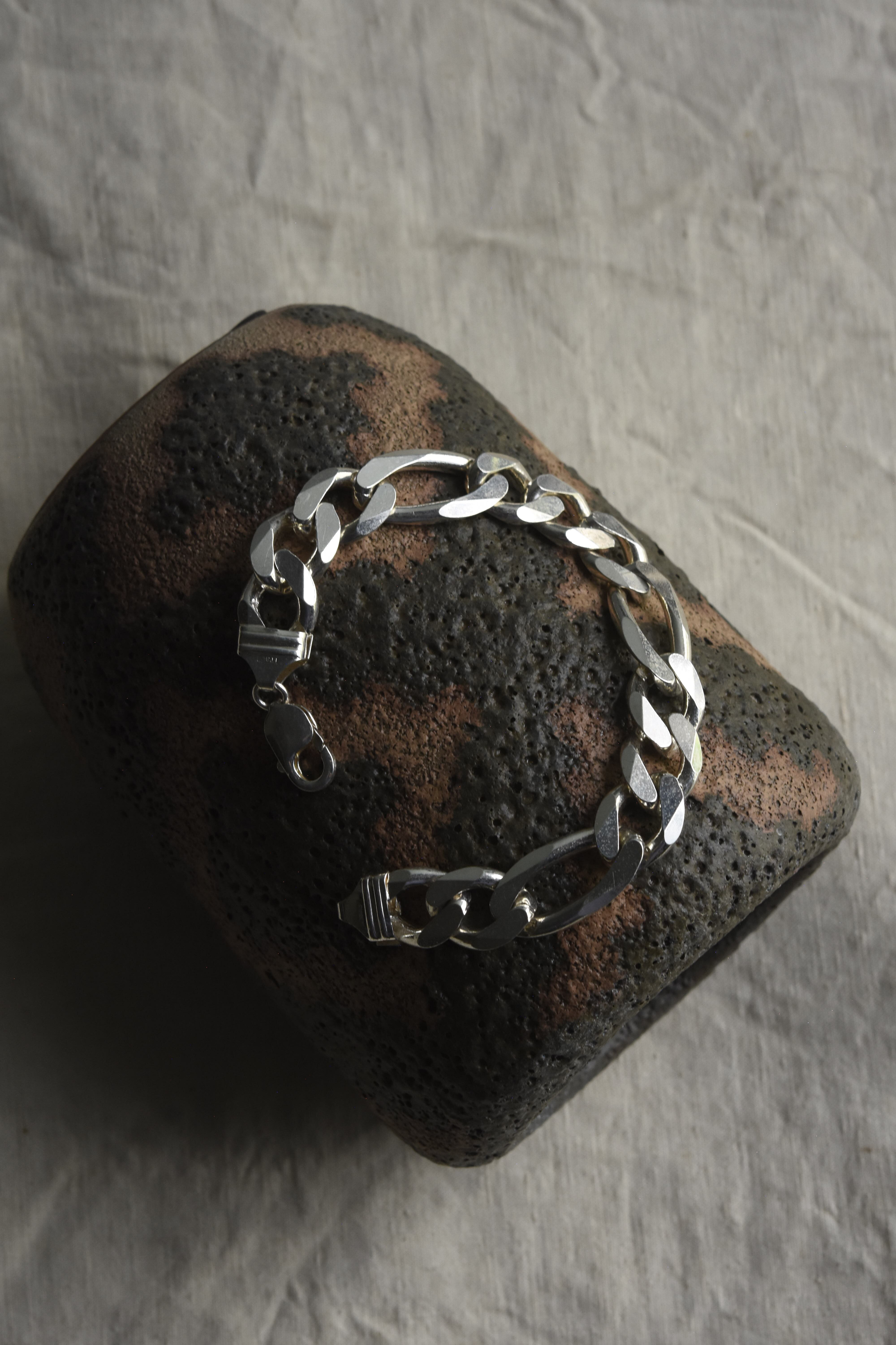 Utah/vintage 925 silver large figaro link chain bracelet/made in italy