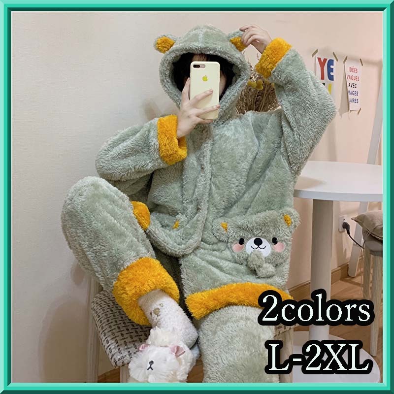 もこもこ パジャマ 前開き 秋冬 秋 冬 厚手 クマ ズボン ふわもこ レディース Ll 3l 4l 大きいサイズ ぽっちゃり ゆったり ルームウェア 部屋着 ウエストゴム 大きいサイズ専門店 Rubys