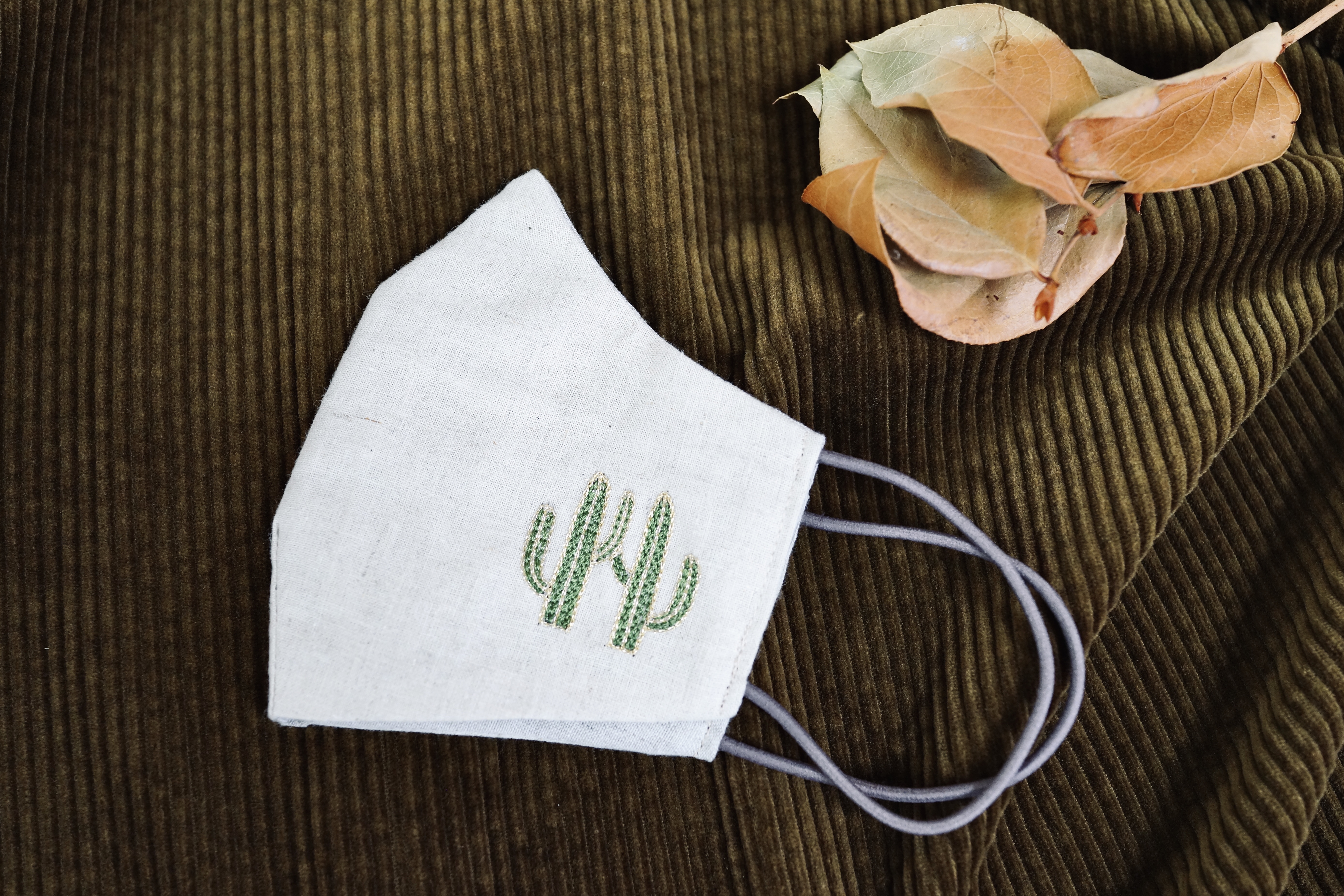 【刺繍マスク/ワイヤー】 "Cactus✴︎Beige"