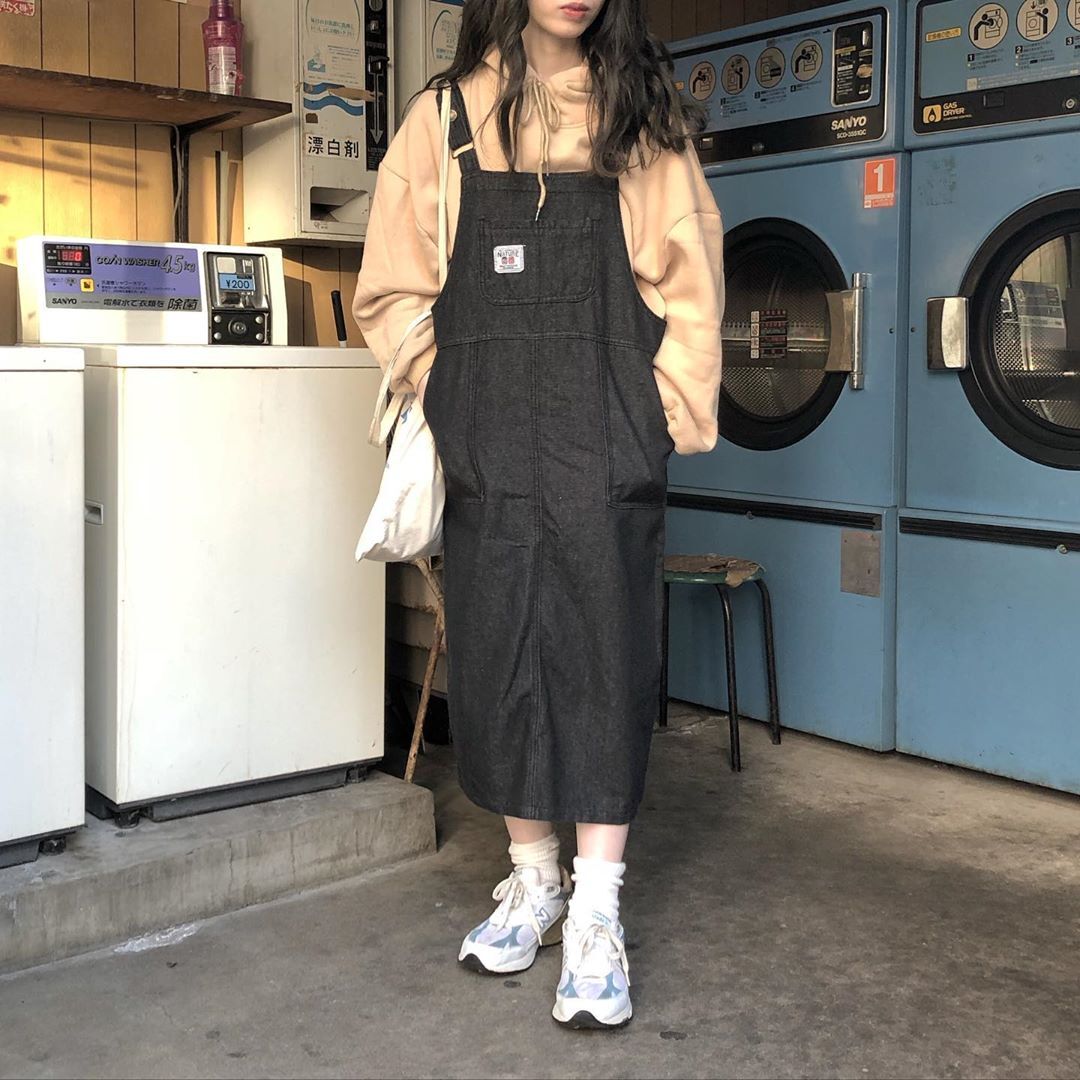 ジャンパースカート サロペット オーバーオール ジャンスカ デニム生地 シンプル ミモレ丈 ワンピース ポケット付 レディース Ladiesfashion Kandk