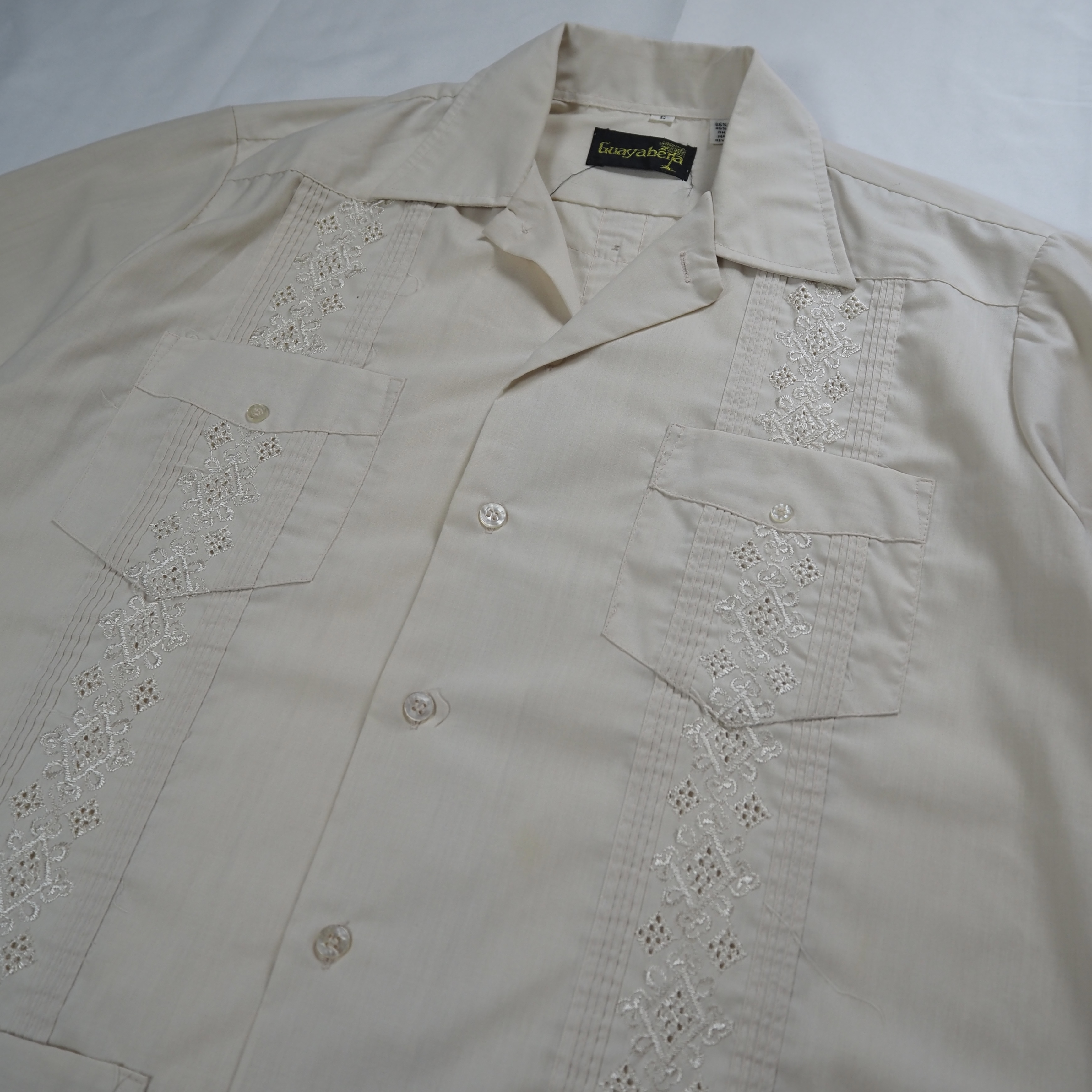 80’s-90’s Guayabera キューバシャツ Sサイズ ベージュ の画像 3