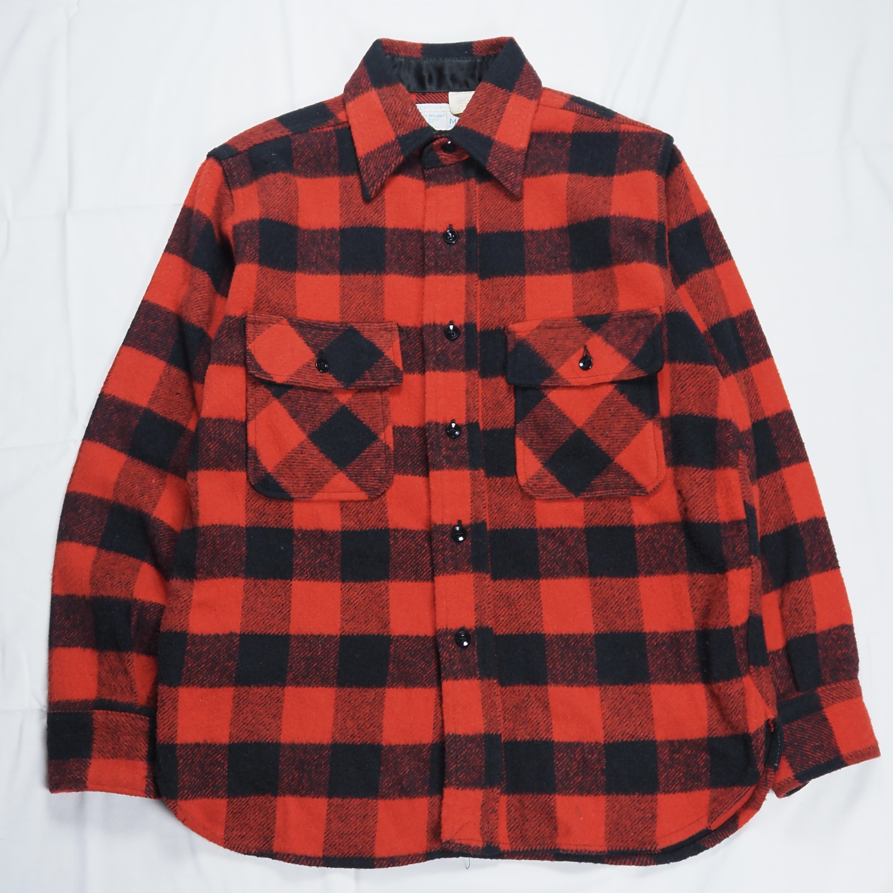 70’s J.C. Penny フランネルシャツ Mサイズ レッド×ブラック ブロックチェック Mサイズ マチ付き オンライン限定商品