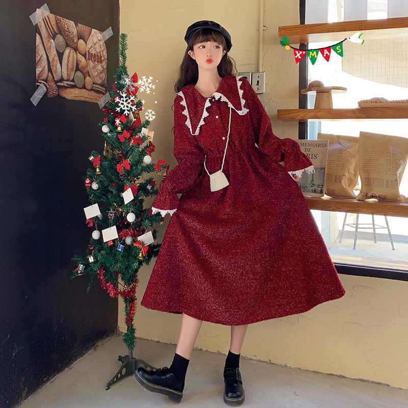 ワンピース クリスマスレッドセーラーカラー長袖ロング気質よいワンピース ファッションプチプラ通販のxacart 代 30代に話題のトレンドファッション通販