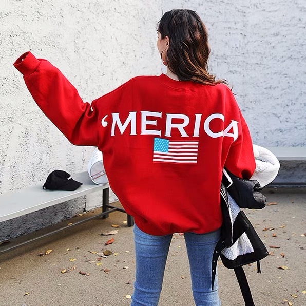 merica ビッグ シルエット アメリカ 星条旗 レッド スウェット プル