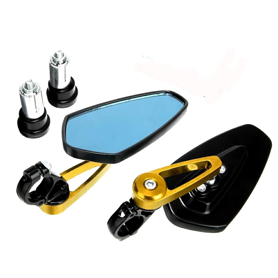 バイク用 アルミ製 ハンドル バーエンドミラー ブルーレンズ 角度調整可能 Luminousshop