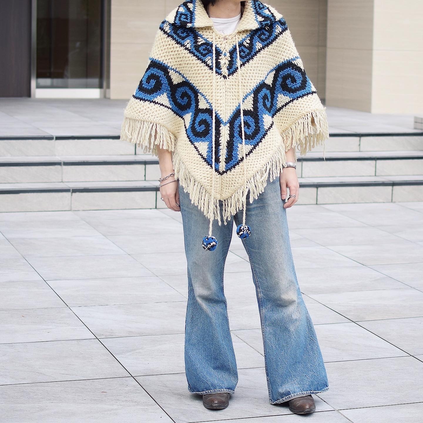 Vintage【APOALA SPORT PONCHO】Fringe Knit Poncho の画像 3