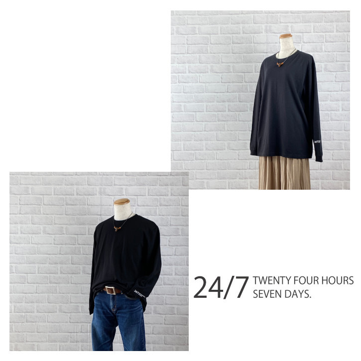 New 袖ロゴ メンズサイズロンt ブラック メンズm Xl 袖リブ 男女兼用 春 長袖 Tシャツ パーカーブランド 24 7graphics