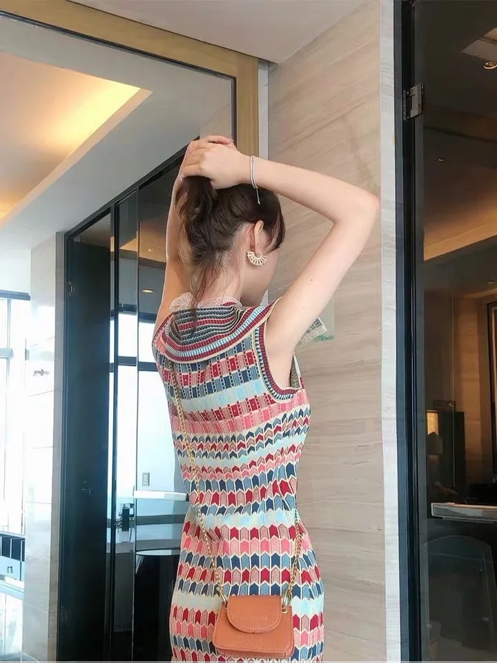 予約 ガラスチェックニットワンピース Mapretty