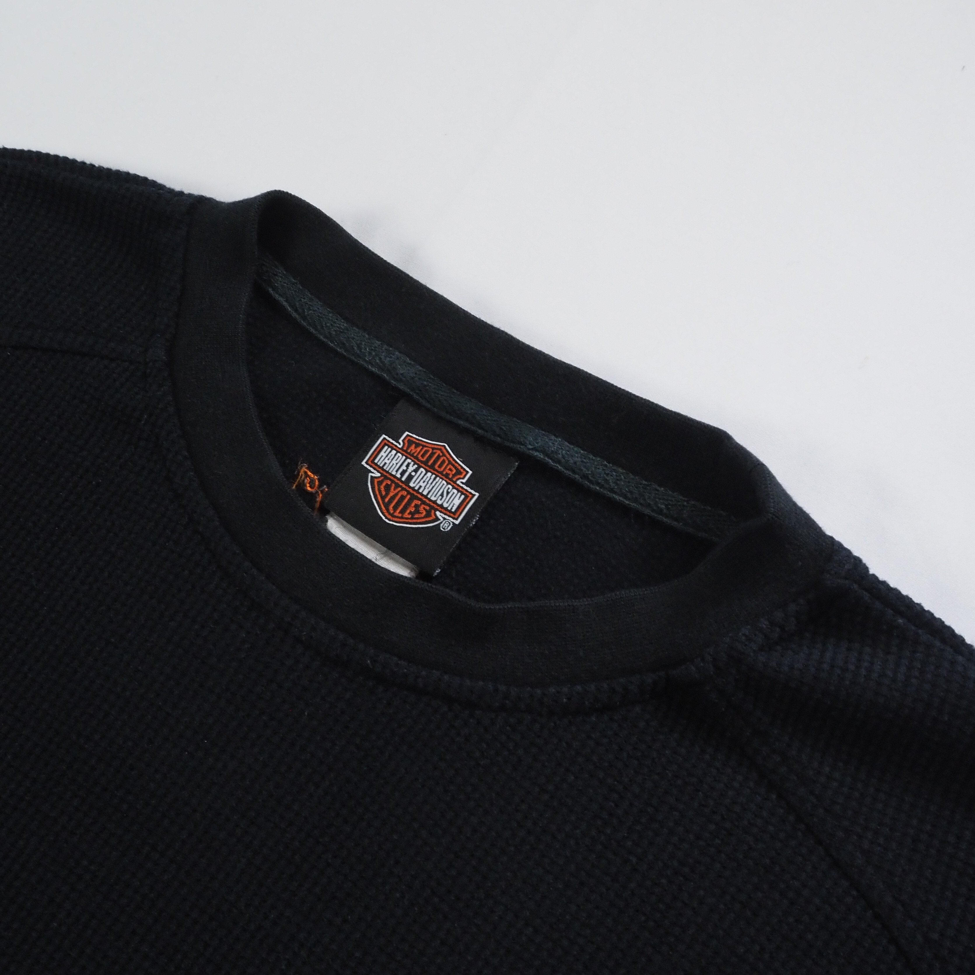 90's Harley Davidson サーマル ロンT ブラック Lサイズ程度 の画像 9
