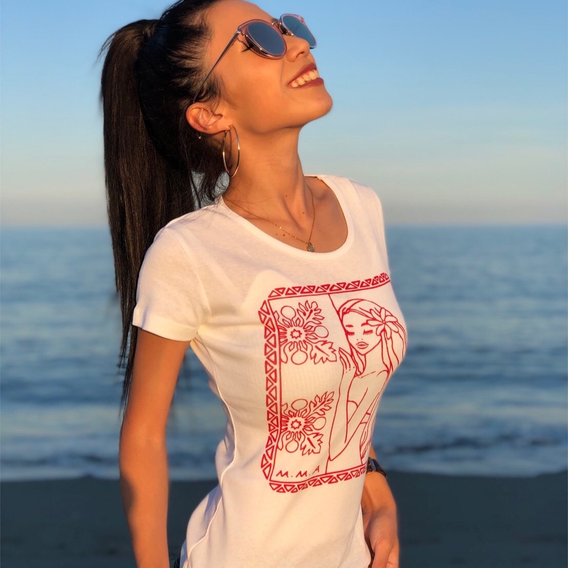 ハワイアンガールレディースtシャツ白 Alohacoco