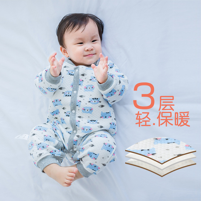 赤ちゃんのかわいい動物や果物絵柄ワンピース 長袖 ロンパース 綿 三層で暖かい マタニティ ベビー キッズ の店 Y