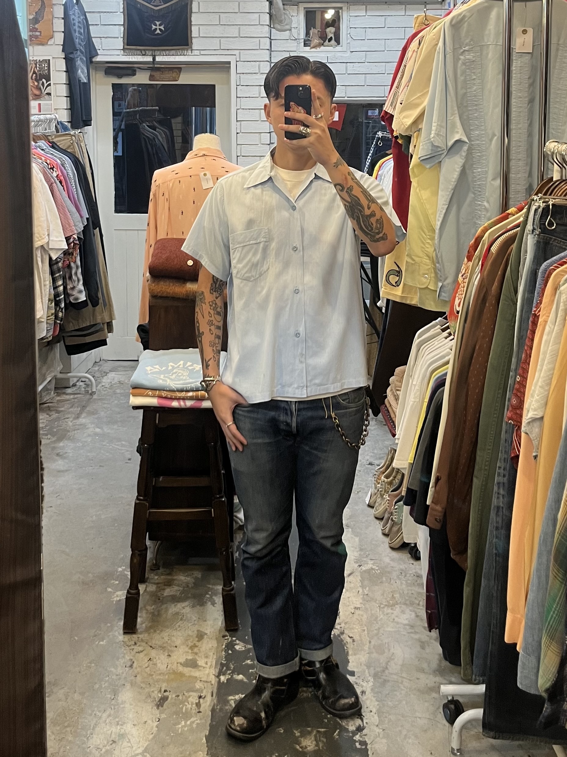 50’s Pilgrim 半袖コットンシャツ 水色 の画像 4