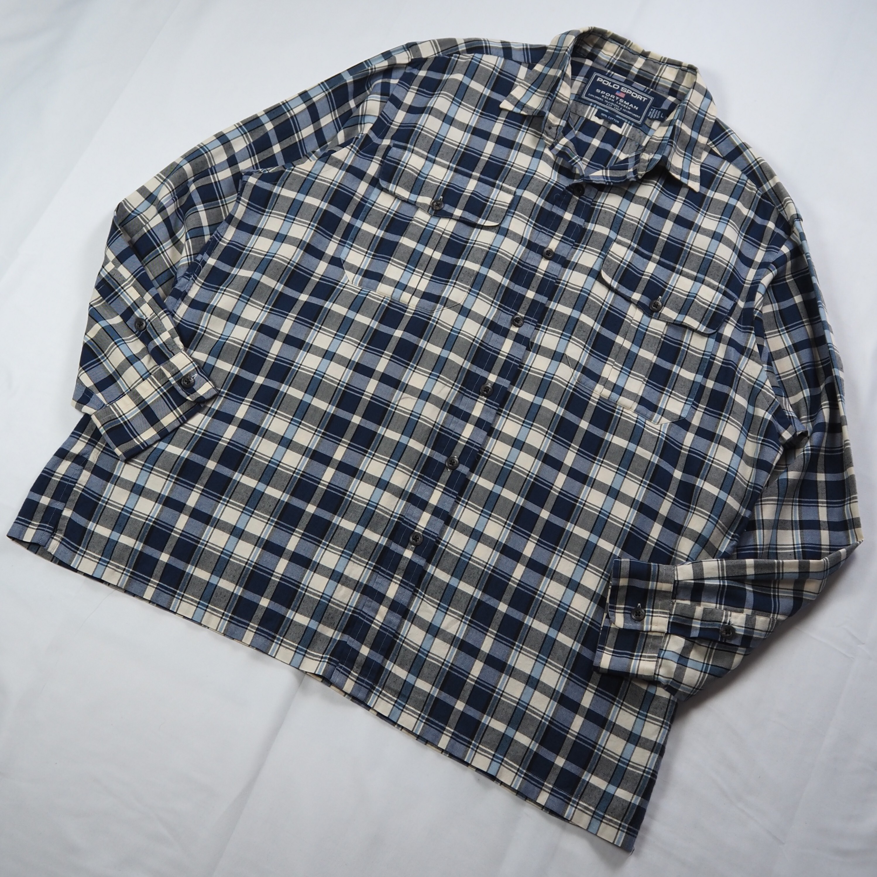 【9/23 20:00入荷】90's POLO Sports シャツ ブルー×ホワイト の画像 2