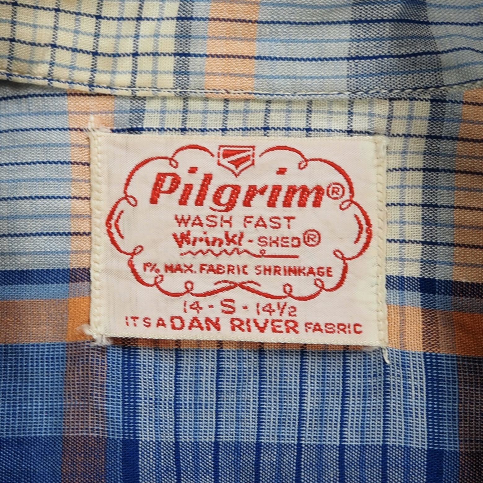 50’s Pilgrim 半袖コットンシャツ ブルー×オレンジ Sサイズ の画像 4