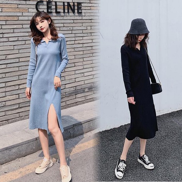 ワンピース 秋冬若見せ日系優しいスウィート文芸poloネックスリットワンピース ファッションプチプラ通販のxacart 代 30代に話題のトレンドファッション通販