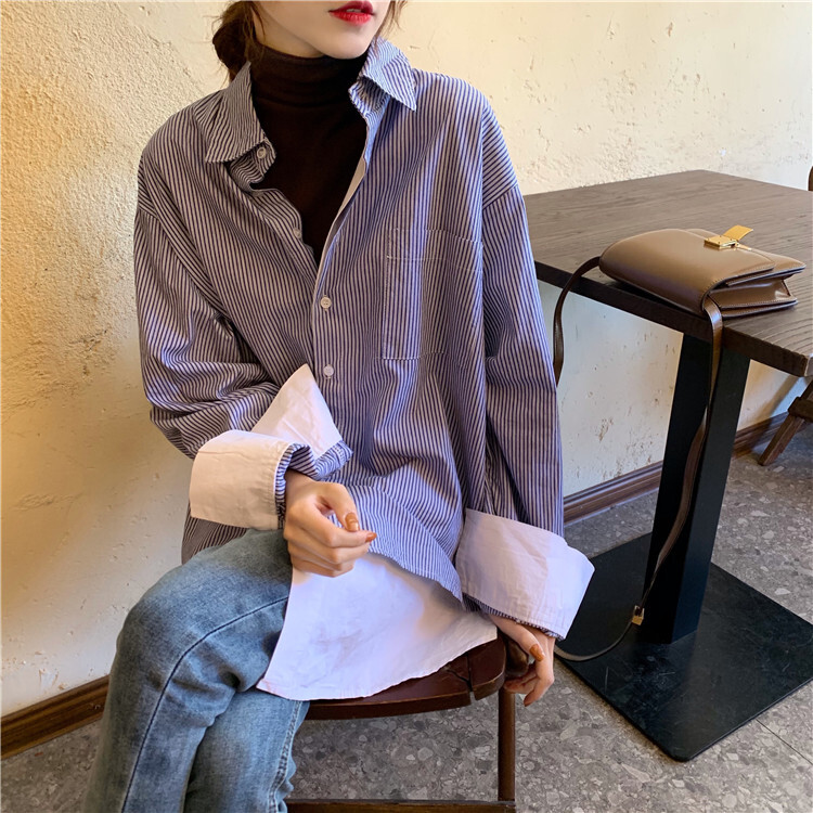 ストライプ柄 切替 デザインシャツ 長袖 ロングシャツ アシンメトリー メンズライク 秋冬 シンプル スタイリッシュ 個性的 おしゃれ 通勤 通学 お出かけ Ladys Paradise ストライプ柄 切替 デザインシャツ 長袖 ロングシャツ アシンメトリー メンズライク 秋冬 シンプル スタイリッシュ 個性的 おしゃれ 通勤 通学 お出かけ Ladys Paradise