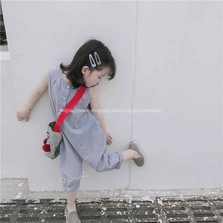 80 130 パンツ オールインワン つなぎ ストライプ 韓国版 韓国子供服 子供服 女の子 キッズ Q Toworld キュートワールド 子供服 メール便は何点でも送料の合計は280円