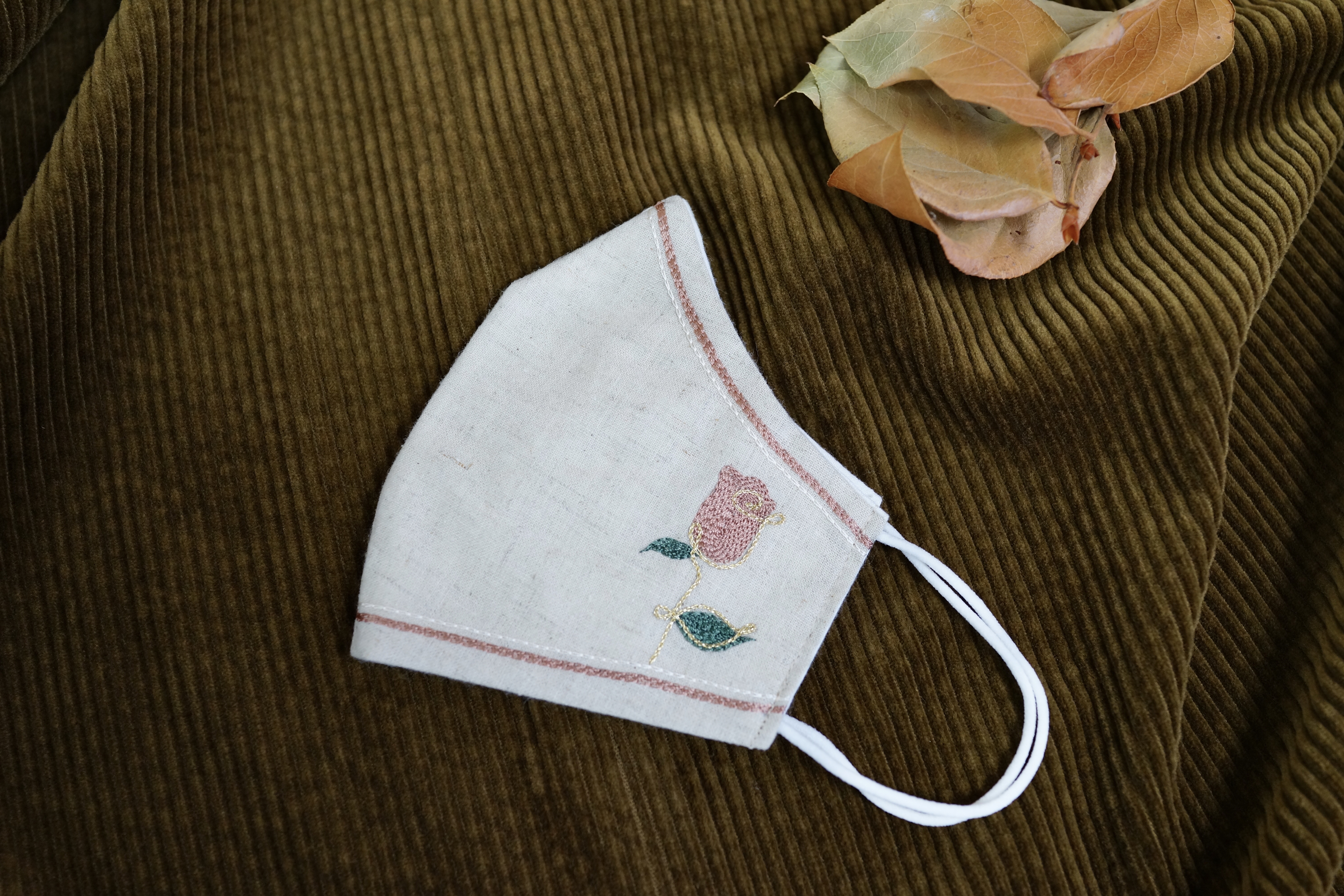 【刺繍マスク/ワイヤー】 "Rose x Line✴︎Beige"