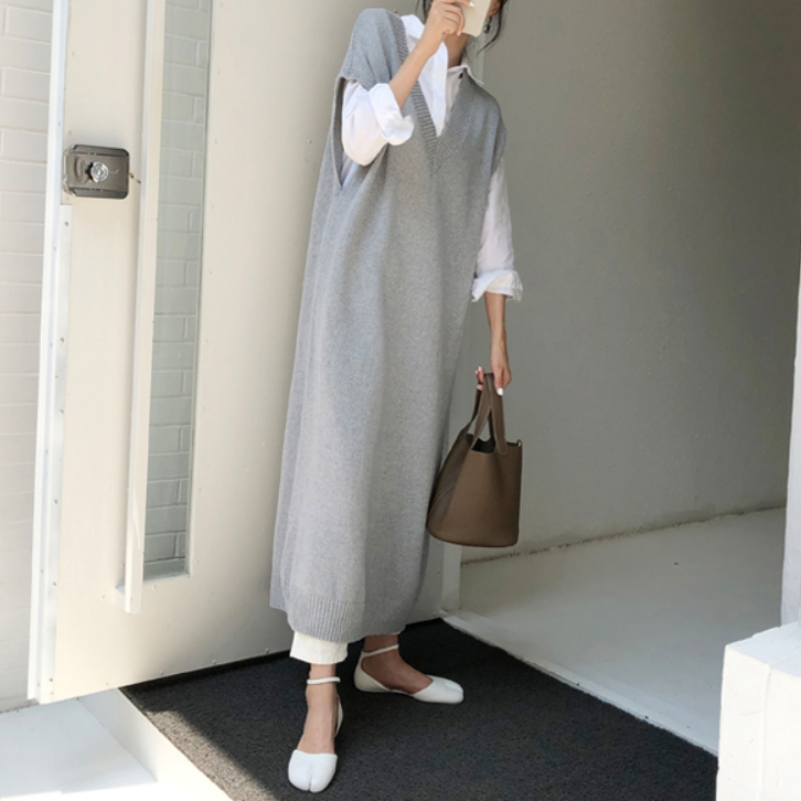 Vネック ニット ベスト ロング ワンピース A131 All About Me