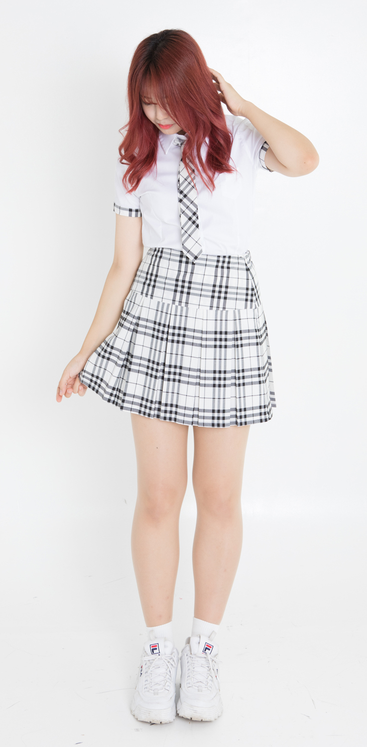 販売 ホワイトチェックシャツ スカート 上下セット ネクタイ1本プレゼント S S U Soul School Uniform