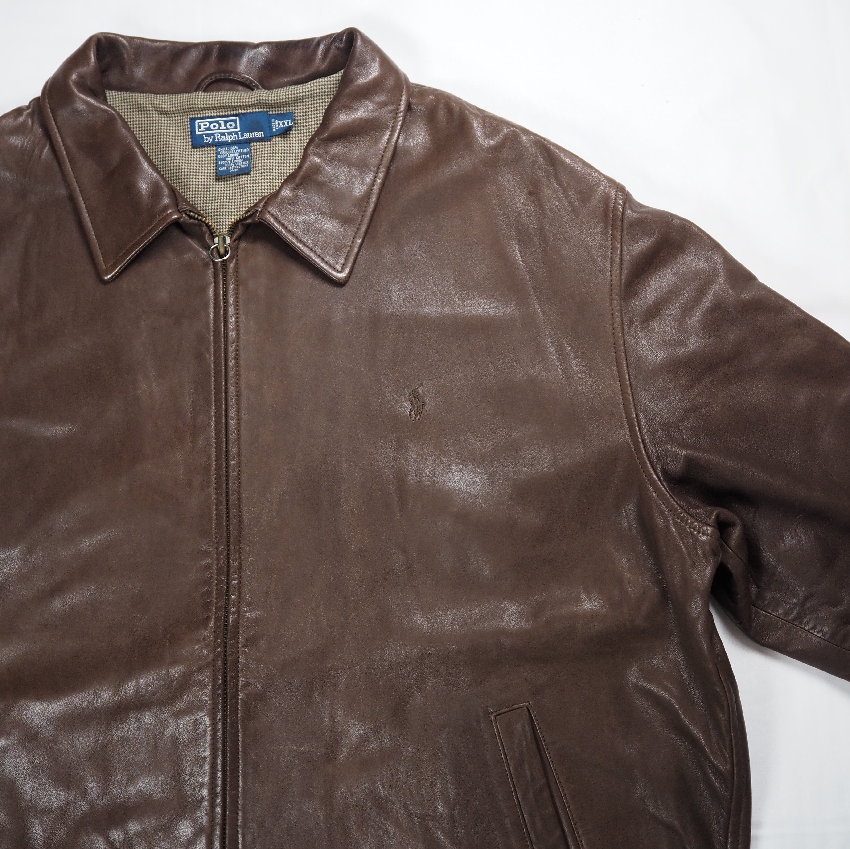 【9/23 20:00入荷】90's Ralph Lauren ラムレザージャケット XXL ブラウン の画像 4