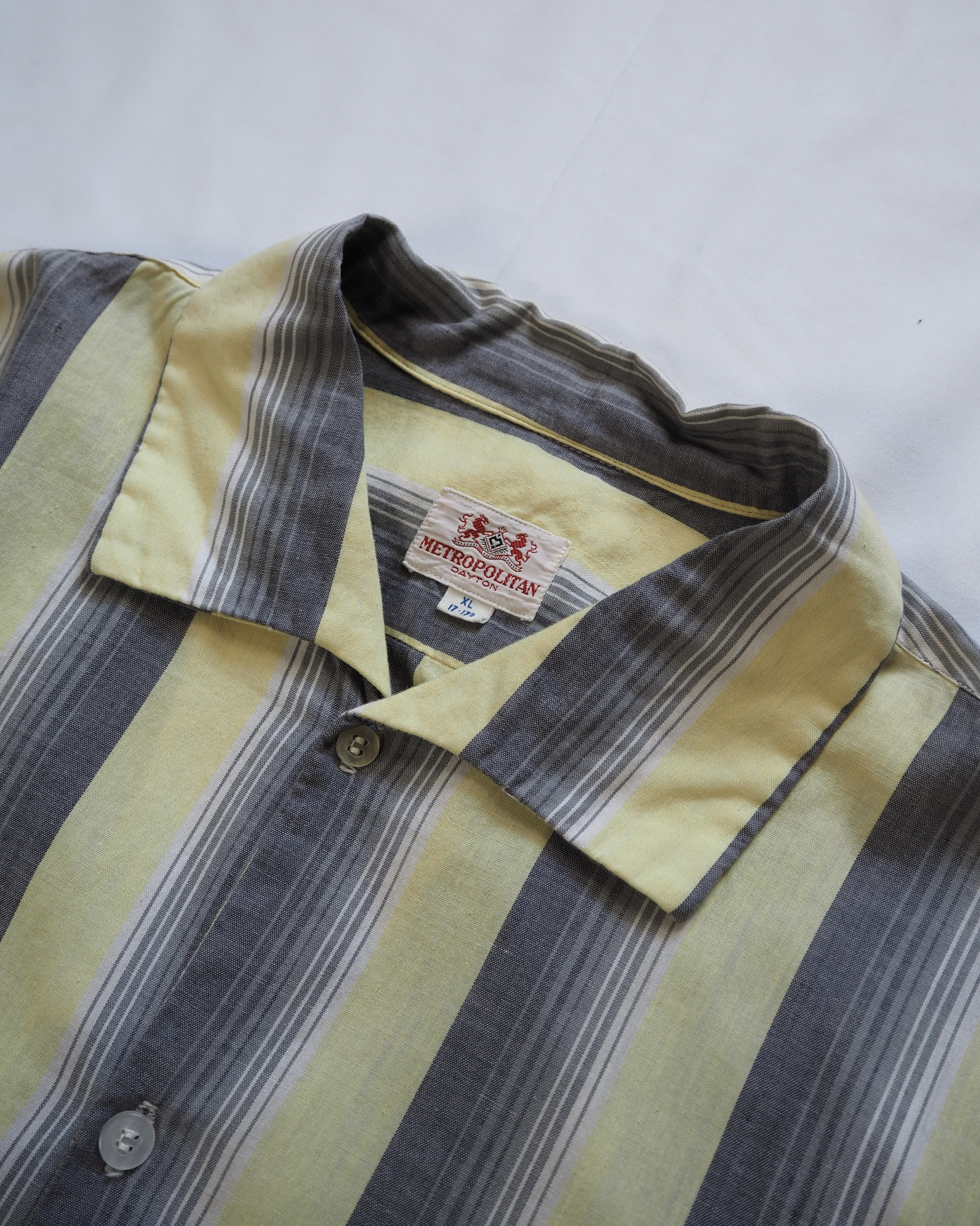 50’s コットンシャツ ストライプオンブレ イエロー×グレー XLサイズ の画像 3