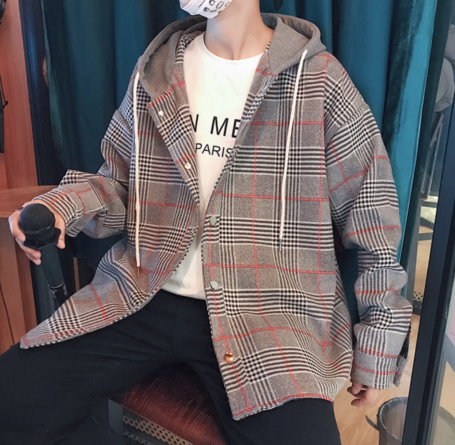 メンズ ファッション チェック柄パーカー 韓国 古着 ストリート E Vole メンズ ファッション チェック柄パーカー 韓国 古着 ストリート E Vole