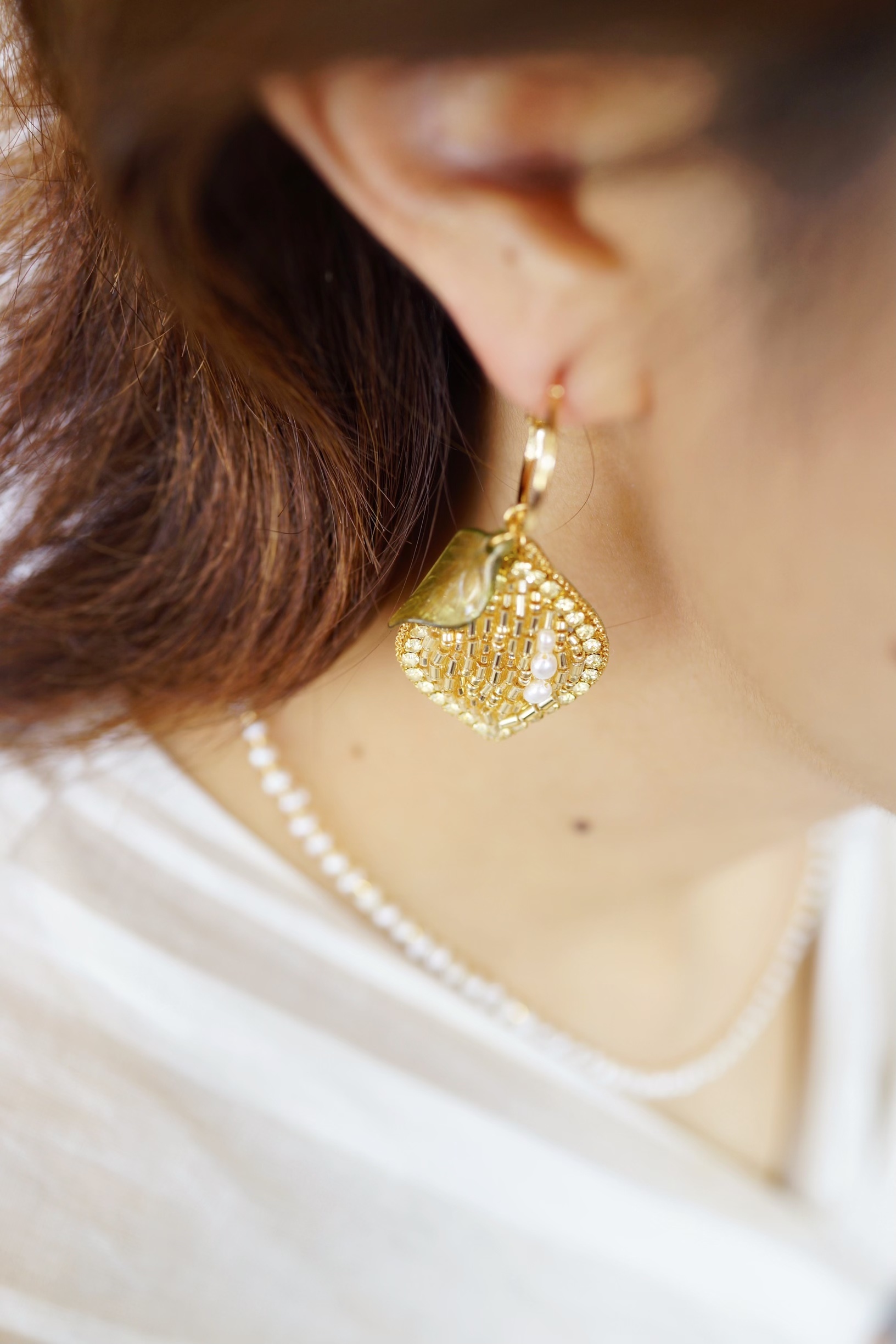 【刺繍ジュエリー】Lemon! ▽注文時に、ピアス/イヤリングお選びいただけます。