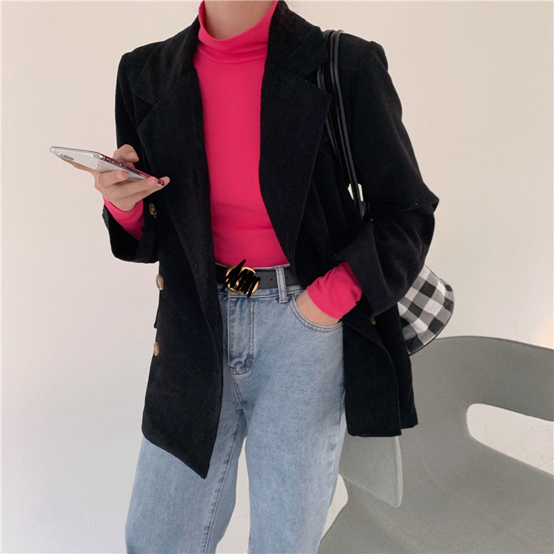 送料無料 テーラードジャケット コーデュロイ 長袖 ロング丈 ジャケット 羽織 上着 アウター 春アウター ダブル 袖ボタン ゆったり ミントグリーン カラバリ豊富 8色 大人カジュアル 大人可愛い 可愛い 春 お出かけ デイリー 通勤 通学 学生 ママコーデ オフィス